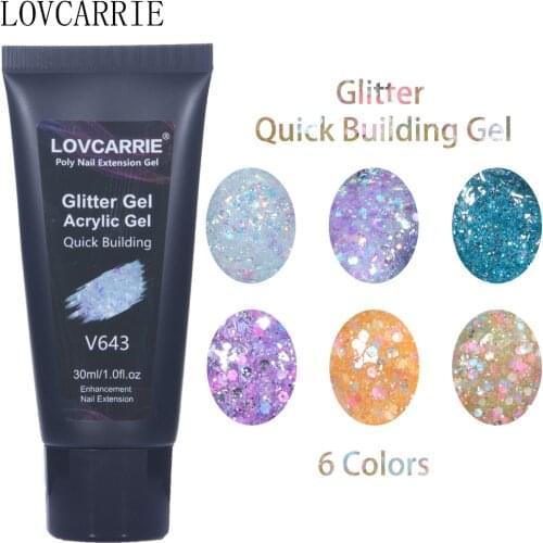 LOVCARRIE 30ML Poly Builder Gel Nail Art Polish Shimmer Holographic Glitter Nails Extension Manicure Resin Building Gels Varnish