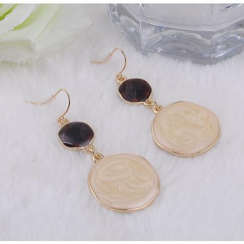 Fashion Drop Dangle Earrings for Women Zinc Alloy Two Sided Enamel Round Shape Trendy Jewelry