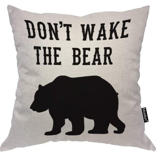 Moslion Throw Pillow Cover Don't Wake The Bear 18x18 Inch Portrait Cool Animal Funny Quote Black White Square Pillow Case