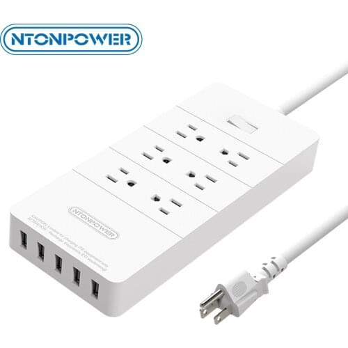 NTONPOWER HPC USB Surge Protector ETL Listed US Plug 6AC Outlet with USB Charger 5 Port 2.4A Smart Fast Charging-1.5M Power Cord
