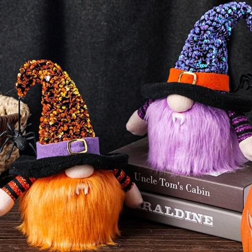 Halloween Gnome Plush Doll Hanging Elf Dwarf with LED Home Decoration Gifts, Tabletop Figurines for Home Ornaments