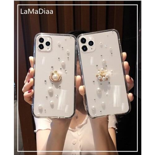 Luxury Bling Diamond Rhinestone Flower Case For Samsung S6 S7 S8 S9 S10 S20 S21 PLUS Note 5 8 9 10 20 Phone Case Pearl Crysta