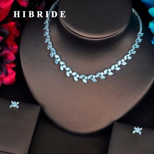 HIBRIDE Luxury New Pendant Marquise Cut CZ Pave Women Jewelry Sets Necklace Sets Dress Accessories Wholesale Price N-403