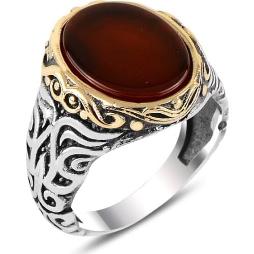 Silverlina Silver Red Agate Stone Ring