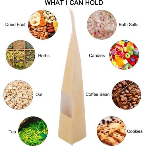 High Quality 72PCS / Lot Kraft Paper Bag Window Zipper Lock Empty Dry Food Fruit Tea Gift bag Self Sealing Zipper Self-supportin