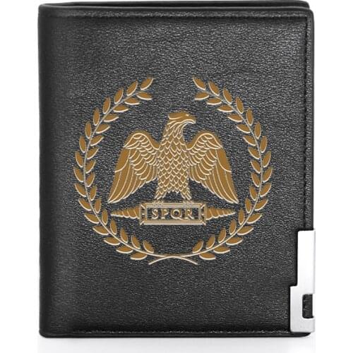 High Quality Luxury Roman Empire SPQR Printing Leather Wallet Credit Card Holder Short Male Slim Purse For Men