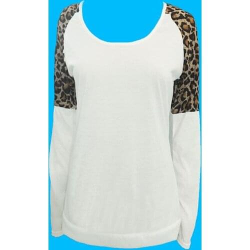 Women Autumn New Casual Leopard Stitching Top T Shirt Long Sleeve Round Neck Pullover Loose T-shirt