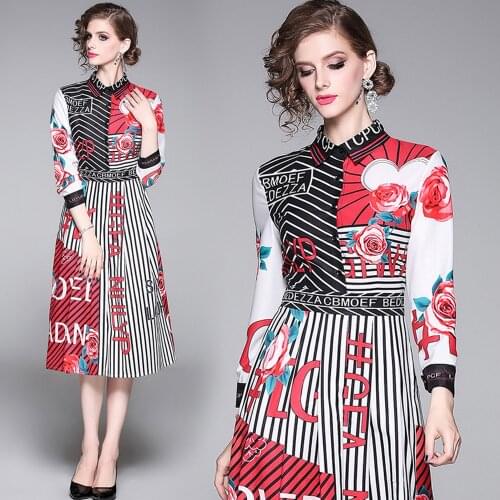 Elegant Vestidos Largos De Verano Para Mujer 2021 England Style Design Print Birthday Dress for Women Gothic Dress Shirt Dresses