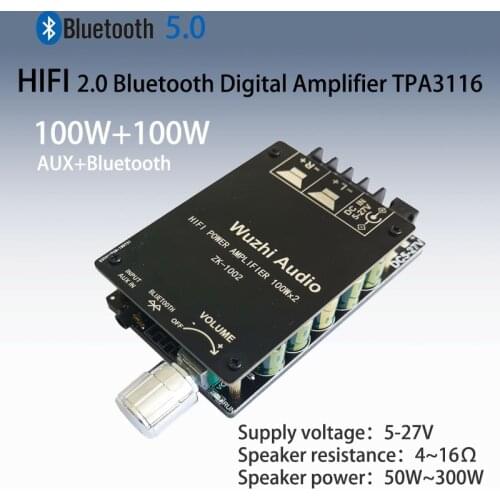 ZK-1002L ZK-1002 100WX2 TPA3116 Mini Bluetooth 5.0 Wireless Audio Power Digital Amplifier Board Stereo Amp DC 12V 24V