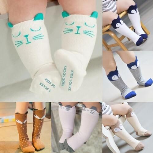 1 Pair Baby Socks Unisex Soft Cotton Lovely Cute Cartoon Fox Kids Knee Girl Boy Baby Toddler Socks Animal Infant High Long Socks