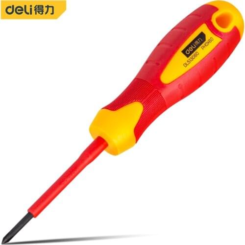 Deli Insulated Screwdriver Set 1000V with Magnetic Tip TPR Handle Electrician Soft-Grip Slotted Phillips Screwdriver 1pc