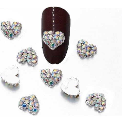10Pcs Nail Art Heart Decoration AB Nail Diamond Rhinestones Shiny Jewelry for Charm Accessories 3d Nailart Supply