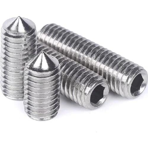 100pcs/lot M3 M4 DIN914 GB78 304 Stainless steel hexagon socket set screw with cone point