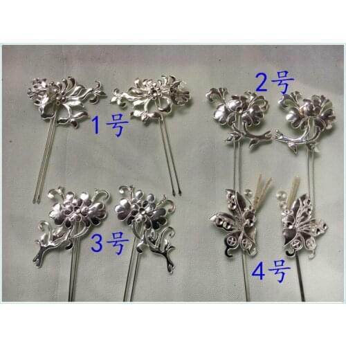 8 Designs Miao Silver Antique Artwork Wire Inlay Hanfu Accessories Palace Princess Empress Hair Sticks for TV Play Drama Photo