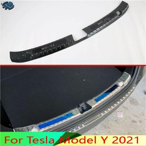 For Tesla Model Y 2021 Car Accessories Stainless Steel Rear Trunk Scuff Plate Door Sill Cover Molding Garnish
