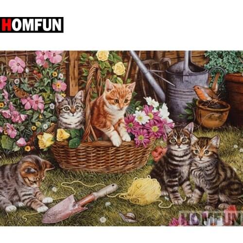 HOMFUN Full Square/Round Drill 5D DIY Diamond Painting "Animal cat landscape" Embroidery Cross Stitch 5D Home Decor Gift A17923
