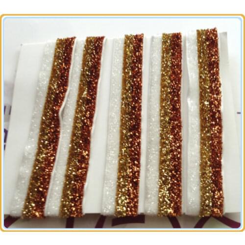 Price Negotiated) 5/8" Halloween Elastic Orange / Gold / White Stripe Metallic Velvet Ribbons