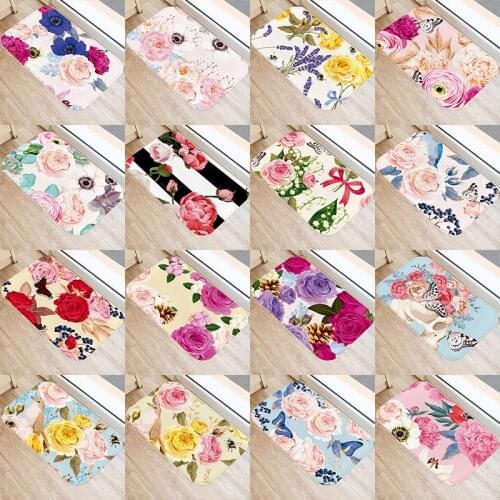 Colorful Flower Pattern Kitchen Entrance 40*60 Door Mat Coral Velvet Carpet Rubber Indoor Floor Mats Non-Anti-Slip Rug 48062-2