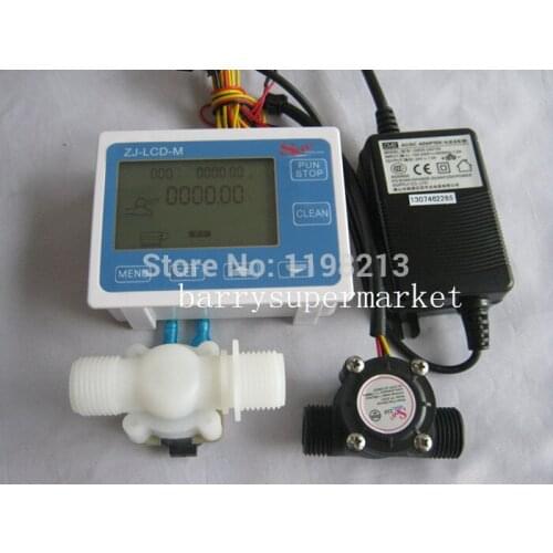 Water Flow Meter flowmeter hall flow sensor indicator Counter LCD display+ Flow Sensor + Solenoid valve +Power Adapter DN15 G1/2
