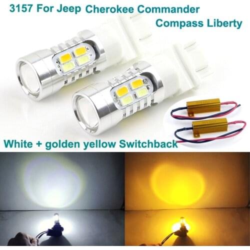 For Jeep Cherokee Commander Compass Liberty Ultra bright 3157 Dual Color Switchback LED DRL Parking front Turn Signal light Bulb