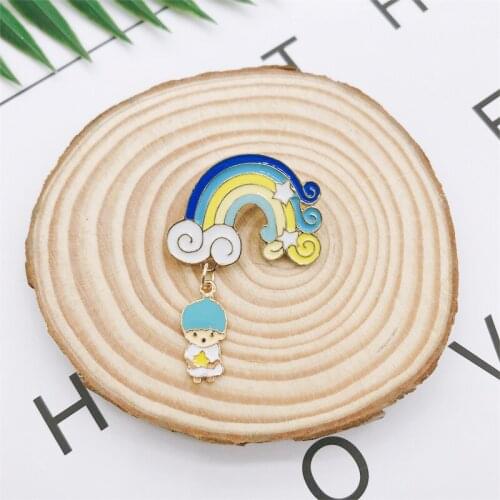 Cartoon Rainbow Clouds Stars Blue Pendant Cartoon Characters Enamel Brooches Badges Denim Clothes Bags Pins Jewelry Gift For Kid