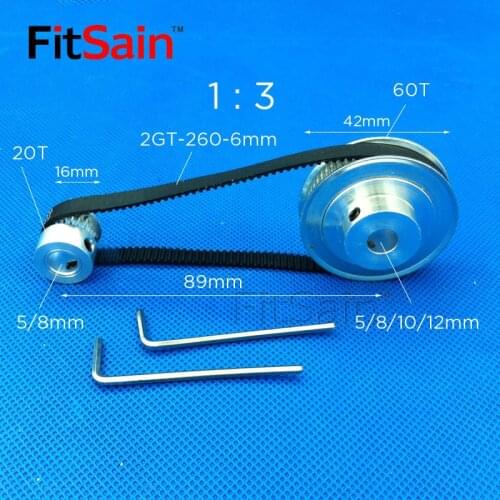 FitSain-2GT 20T:60T 1:3 Width 6mm aluminum alloy pulley reduction ratio drive synchronous wheel center hole 5/6/6.35/8/10/12mm