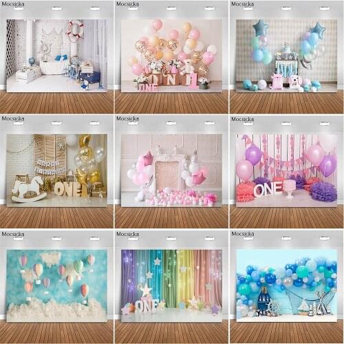 One Year Old Birthday Photo Background Bear Star Balloon Decoration Style Baby Shower Photo Wallpaper Photography Props Banner