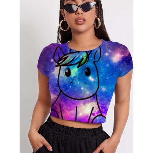 3d Tshirt Unicorn T-shirt Women Galaxy Shirt Print Animal Navel Bare Nebula T-shirts 3d Womens Clothing Punk Rock Fashion