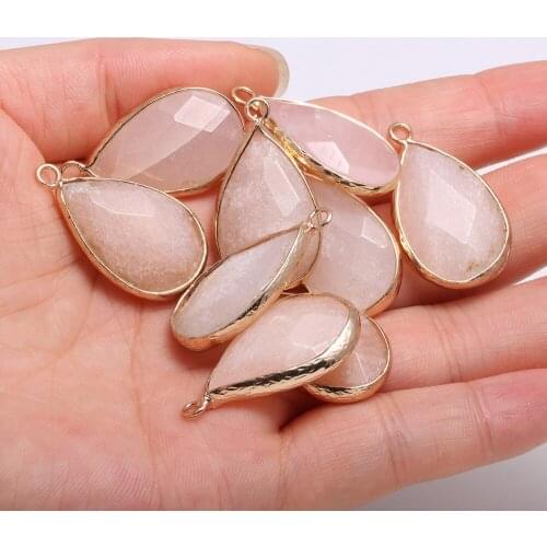 Fine Natural Stone Pendants Water Drop Faceted Pink Aventurine for Jewelry Making Women Earrings Necklace Accessories