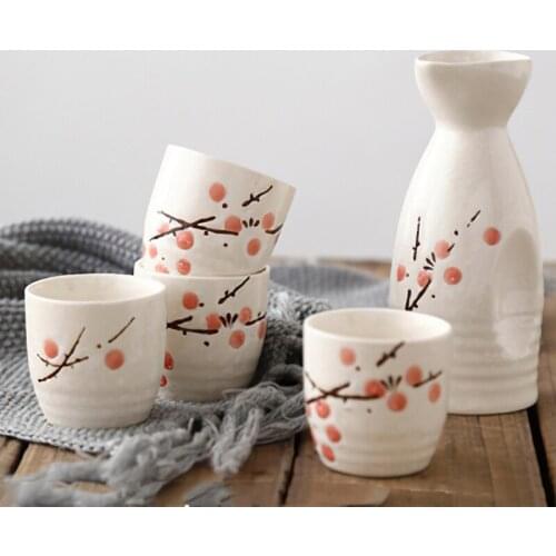 Ceramic Wine Set Japanese Flower Sake Pot Flagon Liquor Cup Insulation Spirits Pattern Bar decoration Household kitchen supplies