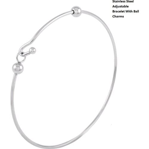 KLH0439 Stainless Steel Adjustable Wire Blank Bangle Bracelet for DIY Jewelry Making-Expandable Bracelet with Ball Charms