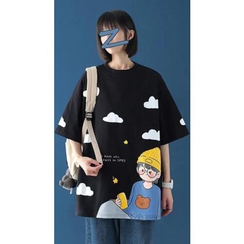 Summer Cotton Short Sleeve T-shirts Women Fashion Print Shirts Tops Student Wild Half sleeve Tops Women Casual Loose T-shirt New