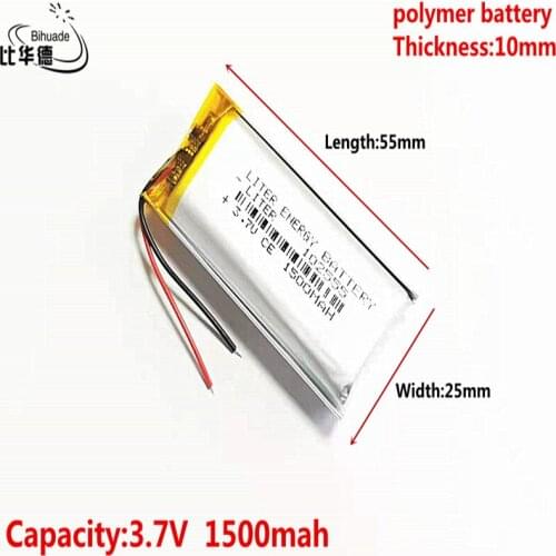 10pcs 3.7V 1500MAH 102555 Lithium Polymer LiPo Rechargeable Battery For Mp3 headphone PAD DVD bluetooth camera