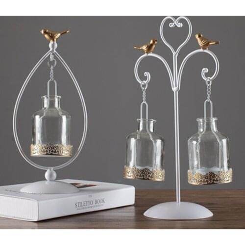 Metal Tealight Glass Candle Holder Hanging Modern Crystal Candelabra Wedding Centerpieces Castical Nordic Decoration Home 50K244