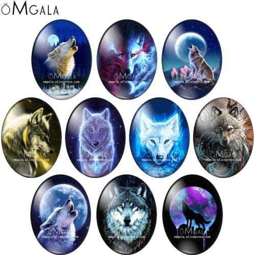 Fashion Steampunk Wolf Art Paintings 10pcs 13x18mm/18x25mm/30x40mm Oval photo glass cabochon demo flat back Making findings