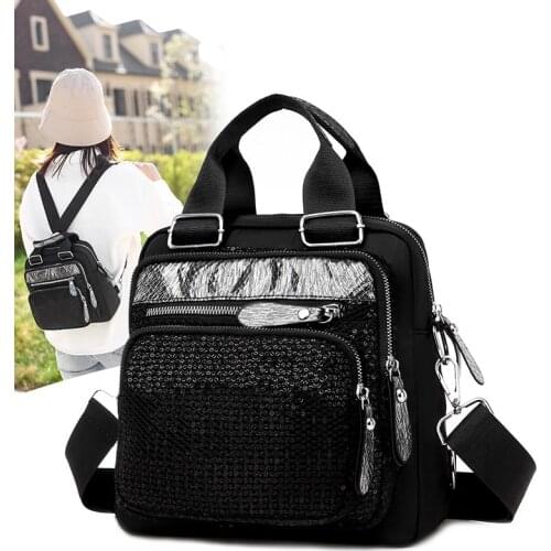 Fashion Shiny Women Backpack College Black Multifunctional Backpack Female Shoulder Bag Nylon Traveling Bag Ladies Totes Bagpack