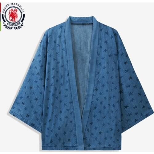 FREDD MARSHALL 2020 New Fashion Mens Star Kimono Cardigan Chinese Style Streetwear Casual Men Open Front Kimono Tops Male 55914
