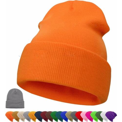 Winter Hats Beanie Plain Knitted Hat Autumn Winter Warm Ski Cuff Cap Wool Blends Soft Slouchy Skull Caps Beanies Men Women