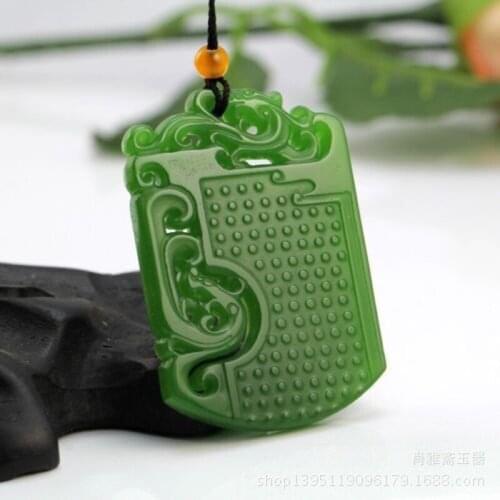 Natural Green Hand-carved Dragon Jade Pendant Jewelry Necklace Spinach Green Double-sided Carved Dragon Jade Pendant