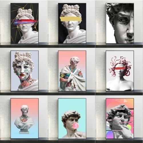 Funny Art Sculpture Of David Canvas Posters Graffiti Art Canvas Paintings On the Wall Modern Funny Portrait Pictures Home Decor