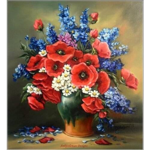 Counted Cross Stitch Kits Needlework Embroidery - Crafts 14 ct Aida DMC Color DIY Arts Handmade Home Decor - Flowers Anemone