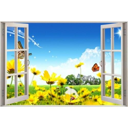 10style Choose Window View Summer Field Blossom Art Film Print Silk Poster for Your Home Wall Decor 24x36inch
