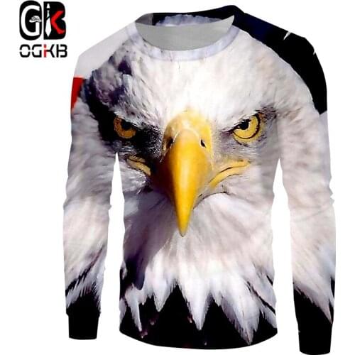 OGKB Hoodies Sweatshirt For Men/Womens Fashion Autumn Cool Animal Eagle Printed Long Sleeve Sweatshirt Crewneck Pullover Tops