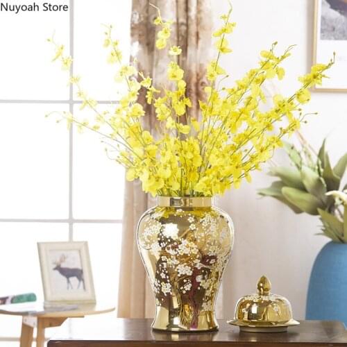Home Decoration Vase Retro Ceramic Storage Jar European Golden Light Luxury Flower Arrangement Accessories Living Room Ornaments