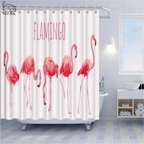 Sea Sunny Sky Cloud Green Coconut Tree Leaves Flamingo Shower Curtains Waterproof Bathroom Curtain Fabric For Bathtub Decor