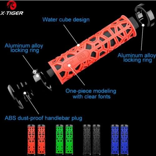 X-TIGER Bike Grips Bicycle Handlebar Aluminum Alloy Lock Ring Racing Road Grips Shock-absorbing Cycling Handlebar Bike Parts