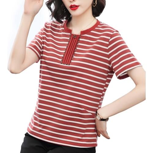 Shintimes 2021 Summer Tops Fashion Patchwork T Shirt Women Striped Plus Size T-Shirt Woman Cotton Short Sleeve Tee Shirt Femme