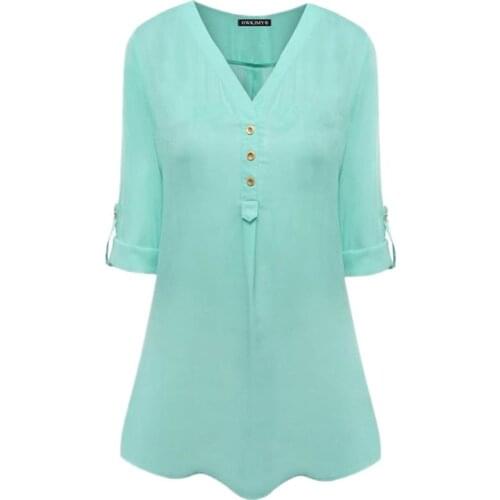 Womens Clothing Casual Tops Classic Solid Color Tee Woman V-neck Chiffon Long Sleeves Casual Female Shirt Plus Size 6XL