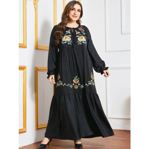 Women Fashion Floral printed Muslim Long Dress Long Sleeve Floor Length Elegant Evening Party Islamic Dress