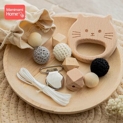 1Set Baby Wooden Teether BPA Free Wood Crochet Bead Rodent Animal DIY Accessories Pacifier Chain Clip Pendant Baby Product Gifts